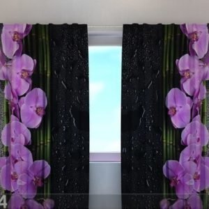 Wellmira Läpinäkyvä Verho Orchids On Black 240x220 Cm
