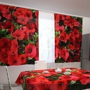 Wellmira Läpinäkyvä Verho Red Petunias 200x120 Cm