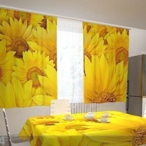 Wellmira Läpinäkyvä Verho Sunflowers In The Kitchen 200x120 Cm