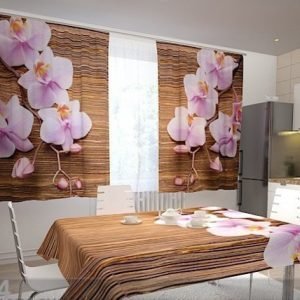 Wellmira Puolipimentävä Verho Orchids And Tree In The Kitchen 200x120 Cm